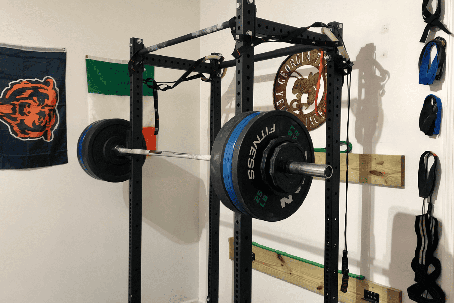 Barbell Loaded on a Squat Rack