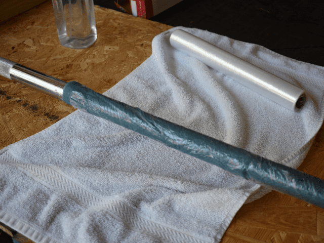 Shop Towel and Plastic Wrap on Barbell